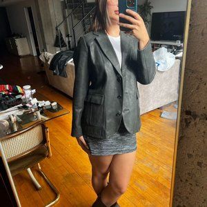 Dark grey genuine leather blazer